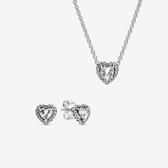 Elevated Heart Pandora Jewelry Necklace And Earring Set Pandora